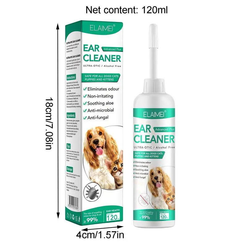 Ear Cleanser For Dogs Cat Ear Rinse 120ml Pet Ear Gentle Cleaning Solution No-Irritating Dog Ear Drops Deodorizing For Cleaning