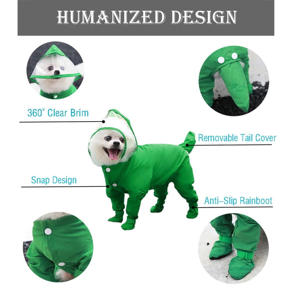 Full-Cover Dog Raincoat One-Piece Waterproof Dog Rainboot Clothes for Small Dogs Yorkie Costume Puppy Jumpsuit Pet Raining Coat