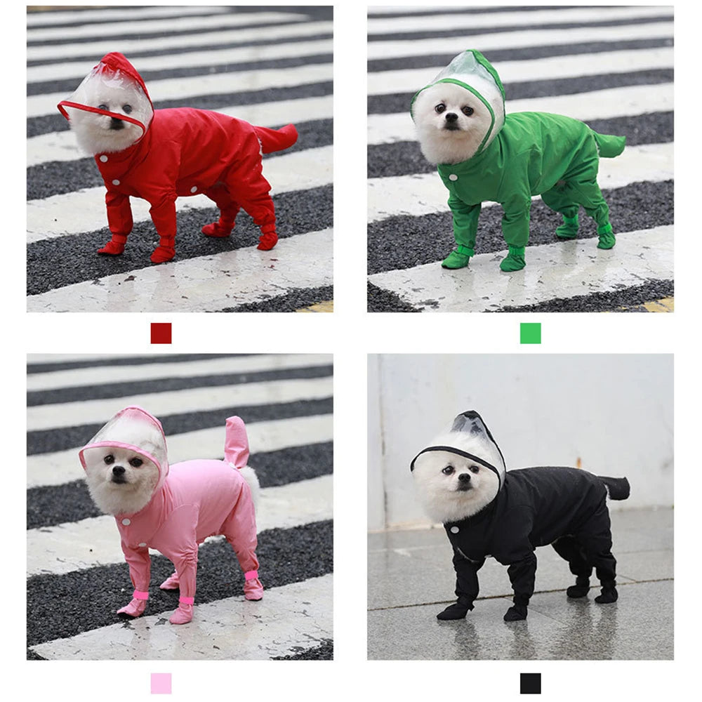 Full-Cover Dog Raincoat One-Piece Waterproof Dog Rainboot Clothes for Small Dogs Yorkie Costume Puppy Jumpsuit Pet Raining Coat