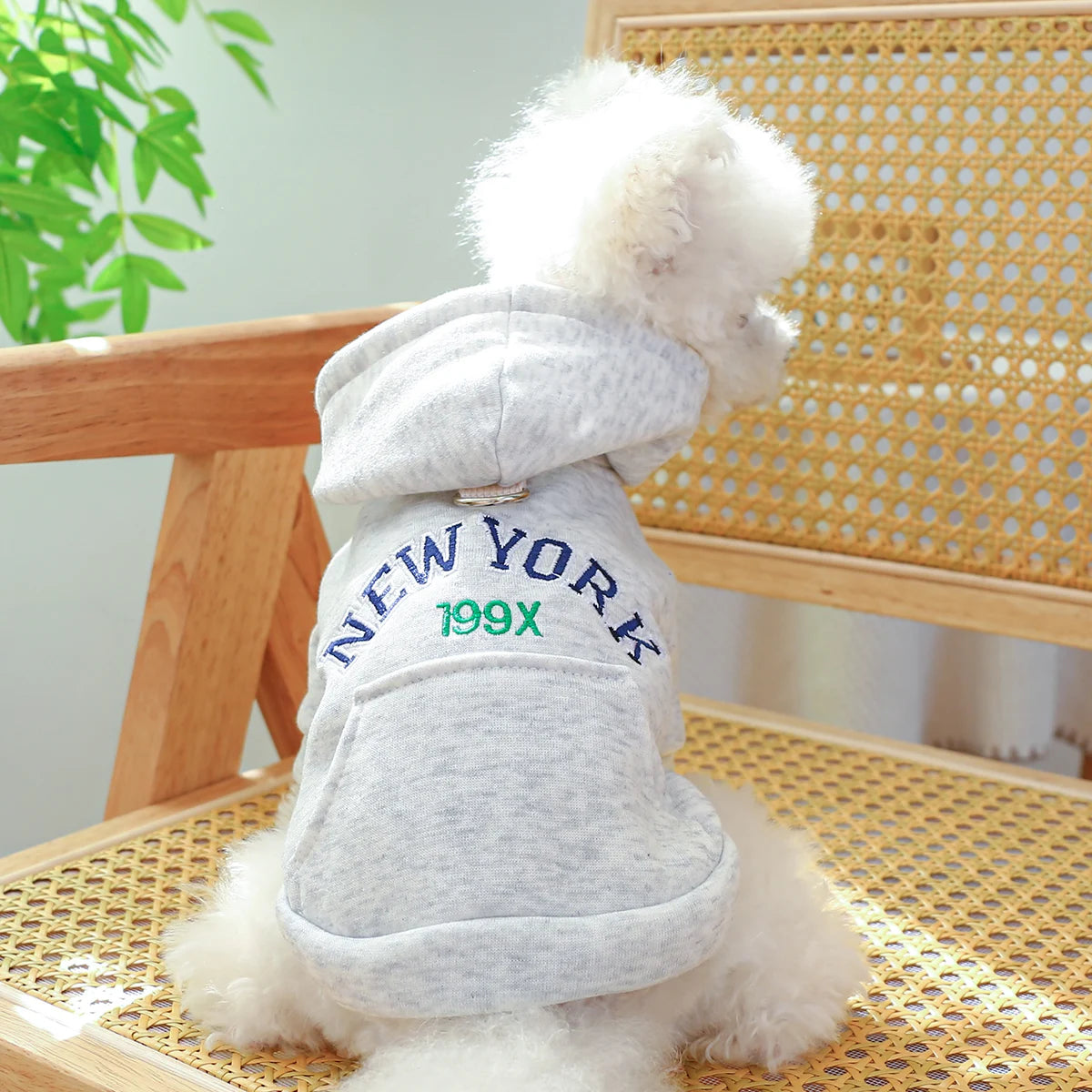 New York Pocket Grey Casual Hooded Coat for Small and Medium Sized Dogs