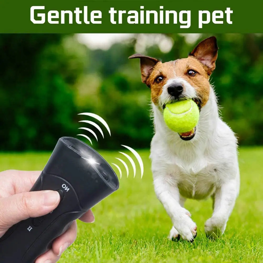 Ultrasonic Dog Repeller Scare Dogs Anti Barking Device High Power LED Flashlight Pet Training Tools