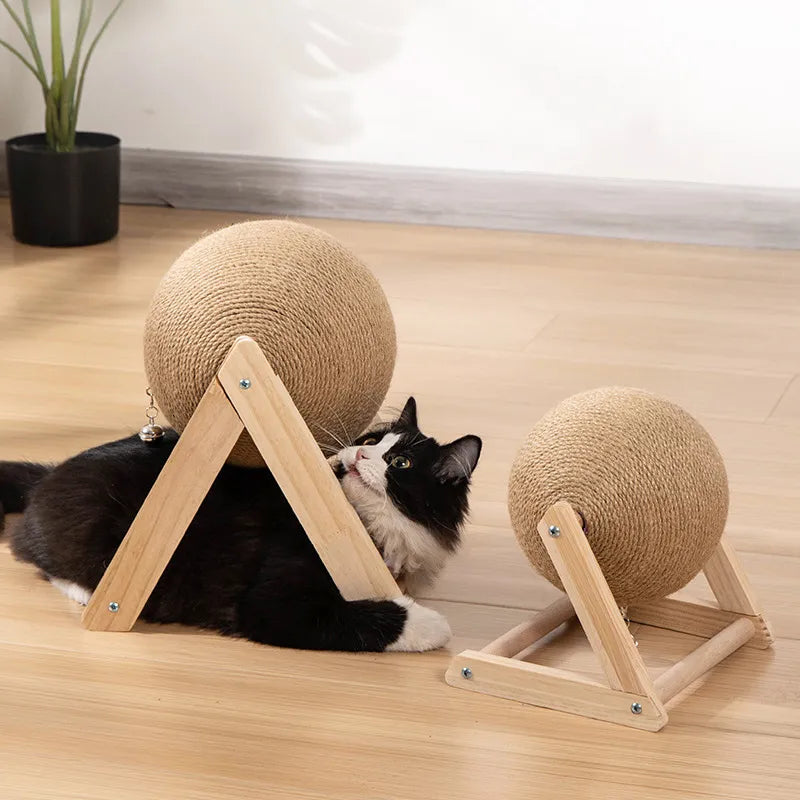 Cat Scratcher Toy, Pet Scratching Ball, Wood Stand, Kitten Sisal Rope, Ball Board Grinding Paws, Furniture Supplies, Accessories