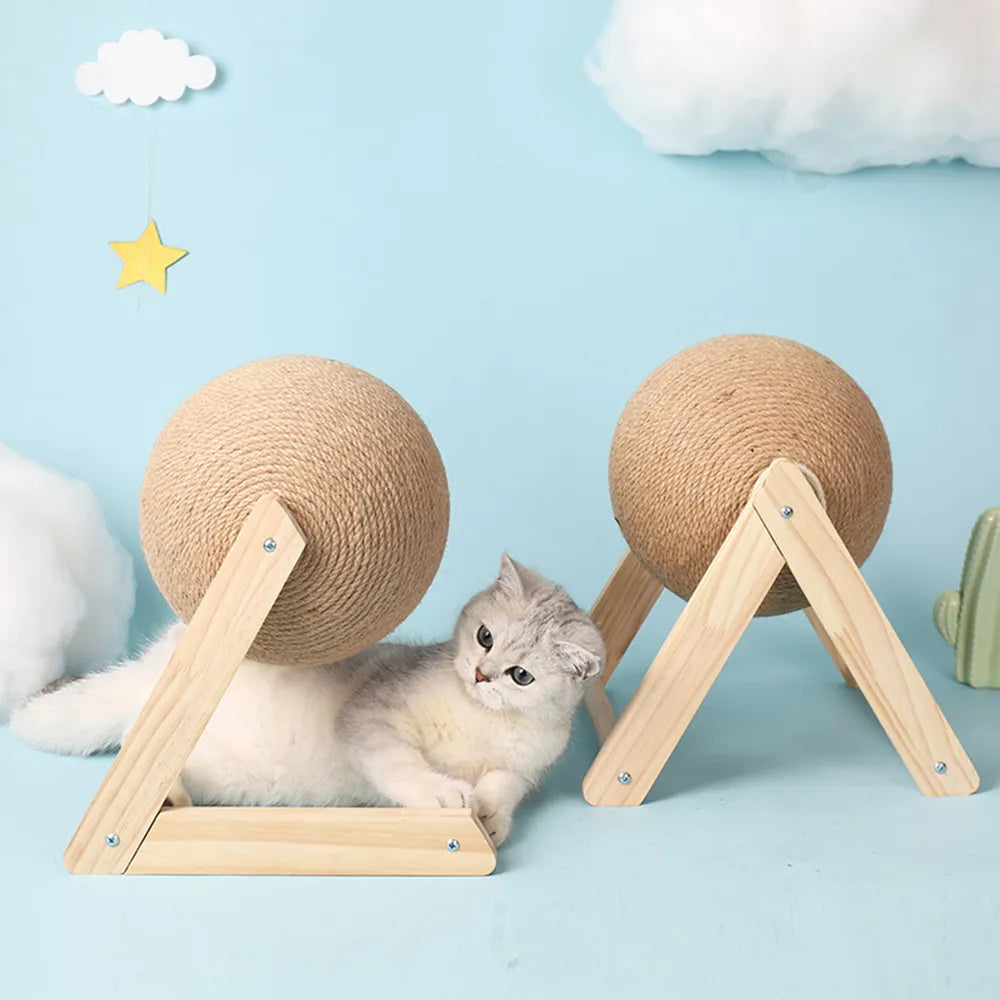 Cat Scratcher Toy, Pet Scratching Ball, Wood Stand, Kitten Sisal Rope, Ball Board Grinding Paws, Furniture Supplies, Accessories