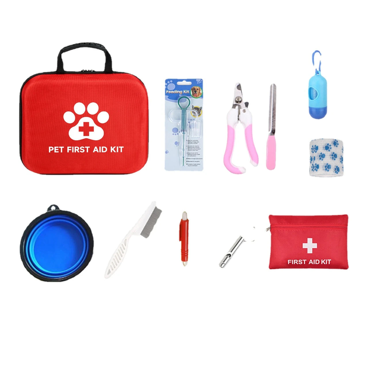 38Pcs Pet First Aid Kit Set for Dogs and Cats Emergency Injury Treatment Medical Case Suitable for Families Pet Care Needs