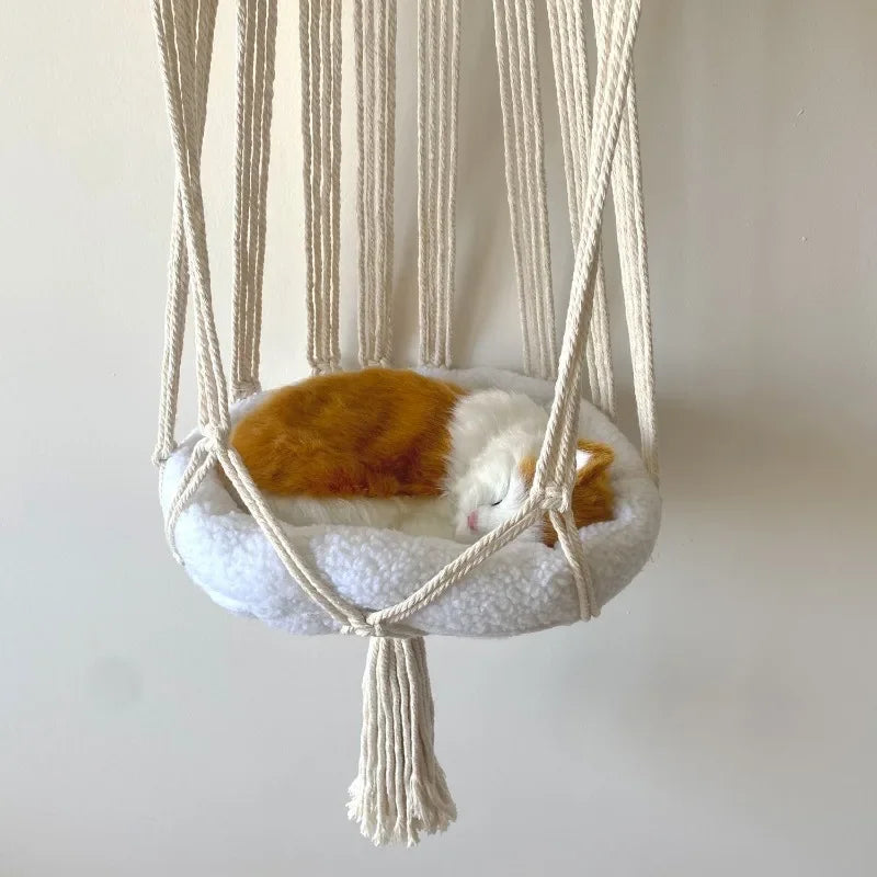 Large Macrame Cat Hammock Macrame Hanging Swing Cat Dog Bed Basket Home Pet Cat Accessories Dog Cat's House Puppy Bed Gift