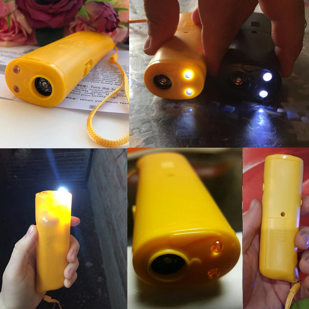 Ultrasonic Dog Repeller Scare Dogs Anti Barking Device High Power LED Flashlight Pet Training Tools