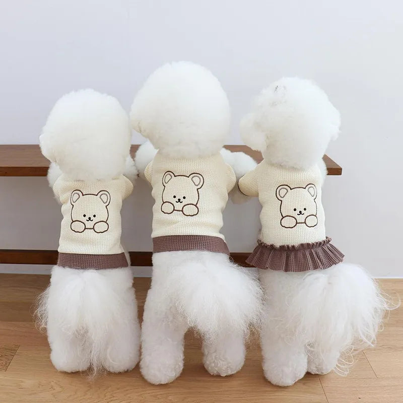 Dogs Clothes Dog Couples Dress Embroidery Bear Dog T-Shirt For Puppy Kitten Clothing Cats Chihuahua Bichon Outfit Pet Apparels