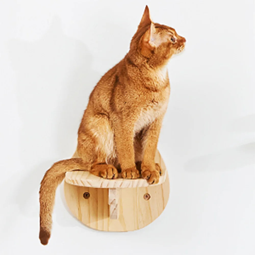 Wall Mounted Cat Hammock Moon Shaped Wooden Ladder Scratching Post Wall Pet Furniture for Cat Playing and Sleeping