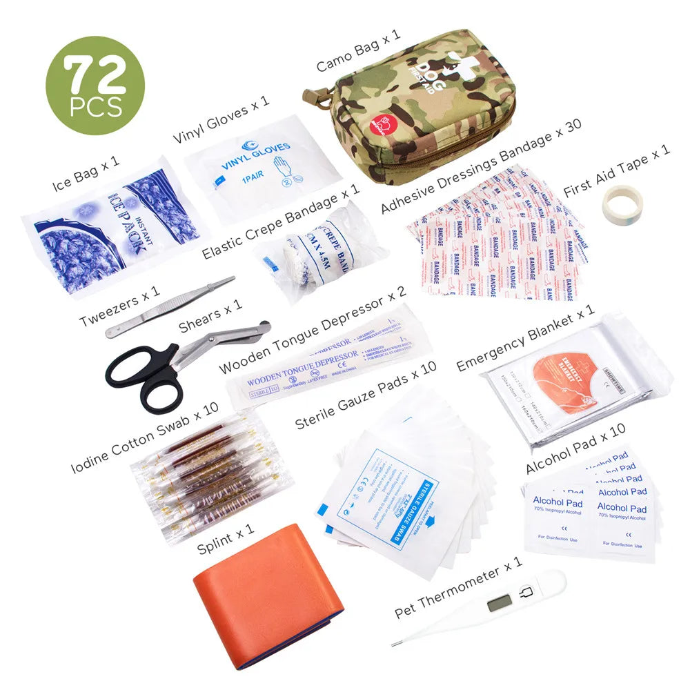 72pcs Dog Emergency Rescue Case Pet First Aid Kit Survival Kit Militarytactical Medical Bag Set First Aid Bag Medicine Organizer