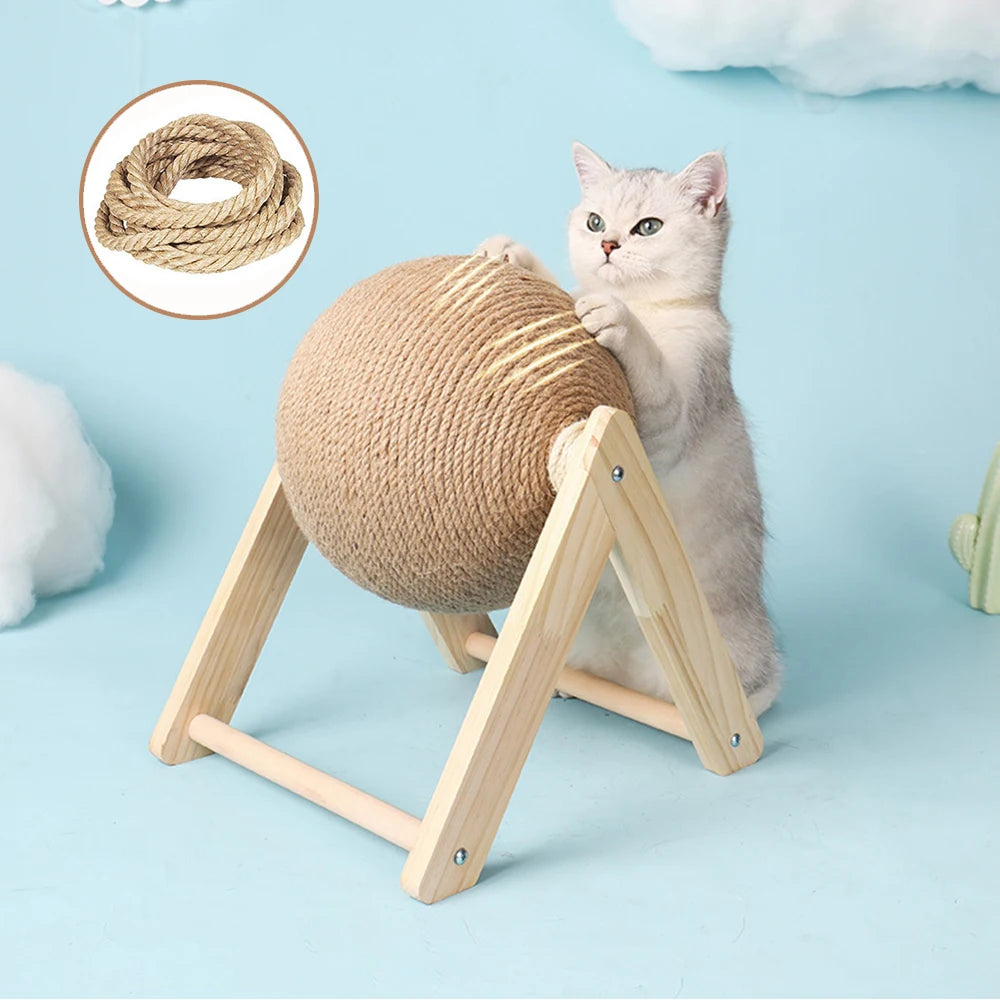 Cat Scratcher Toy, Pet Scratching Ball, Wood Stand, Kitten Sisal Rope, Ball Board Grinding Paws, Furniture Supplies, Accessories