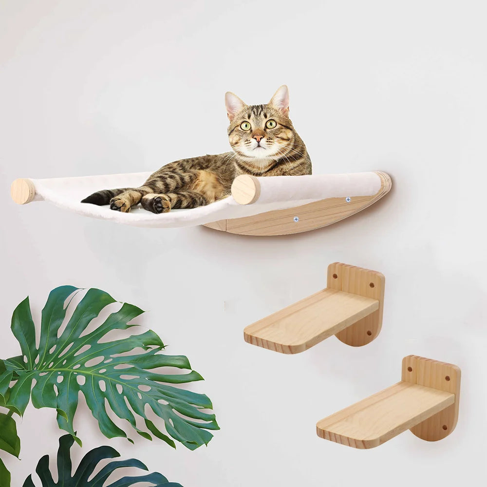 Wall Mounted Cat Bed Hammock & Climbing Platform Set