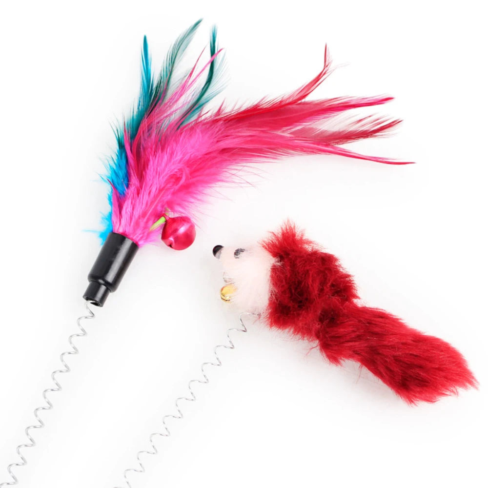 Funny Kitten Cat Teaser Interactive Toy Rod With Bell And Feather Toys For Cats Teaser Interactive Toy Rod Cat Stick Supplies