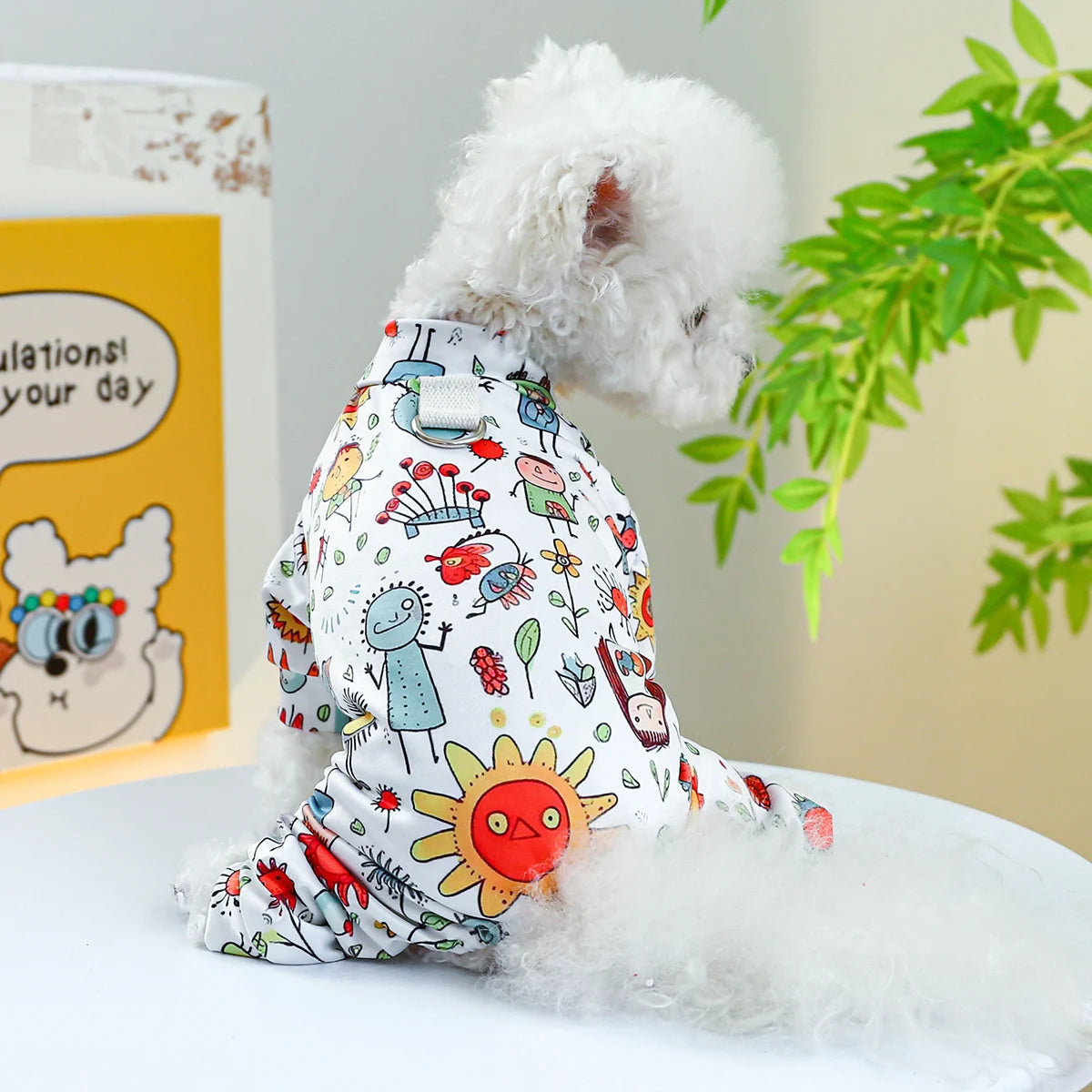 Bubble White Drawstring Dog Pyjamas - Stylish Spring/Autumn Wear for Small and Medium Dogs