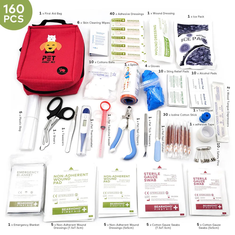 160pcs Medical Supplies Storage Bag: Ultimate Pet First Aid Kit & Dog Survival Kit