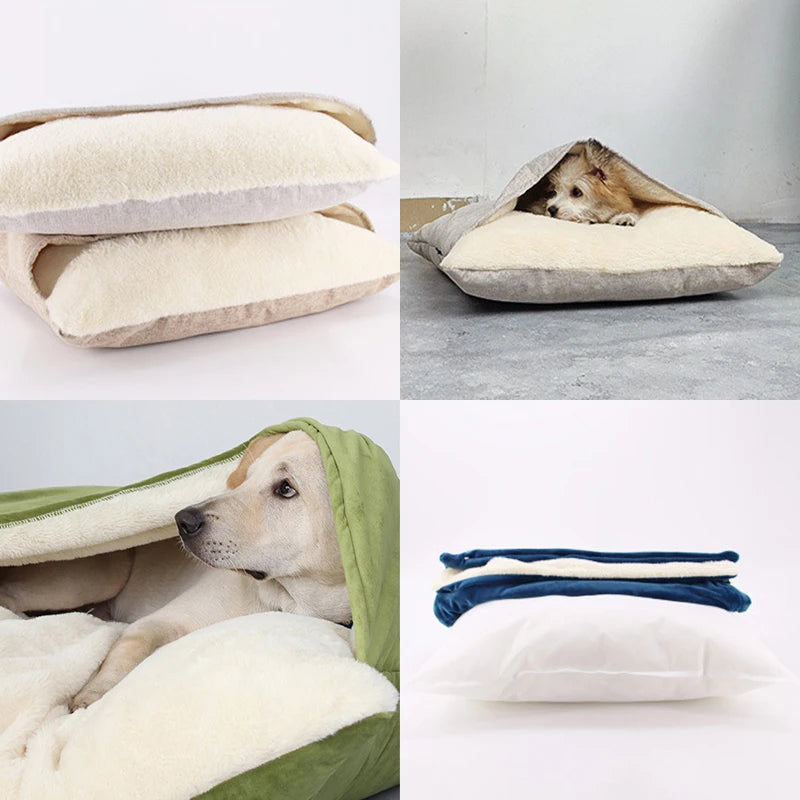 Pet Bed Dogs Kennel Winter Warm Removable Washable Bite-resistant Puppy Sofa Cushion Plush Cat Mat for Large Pet Sleeping Bag