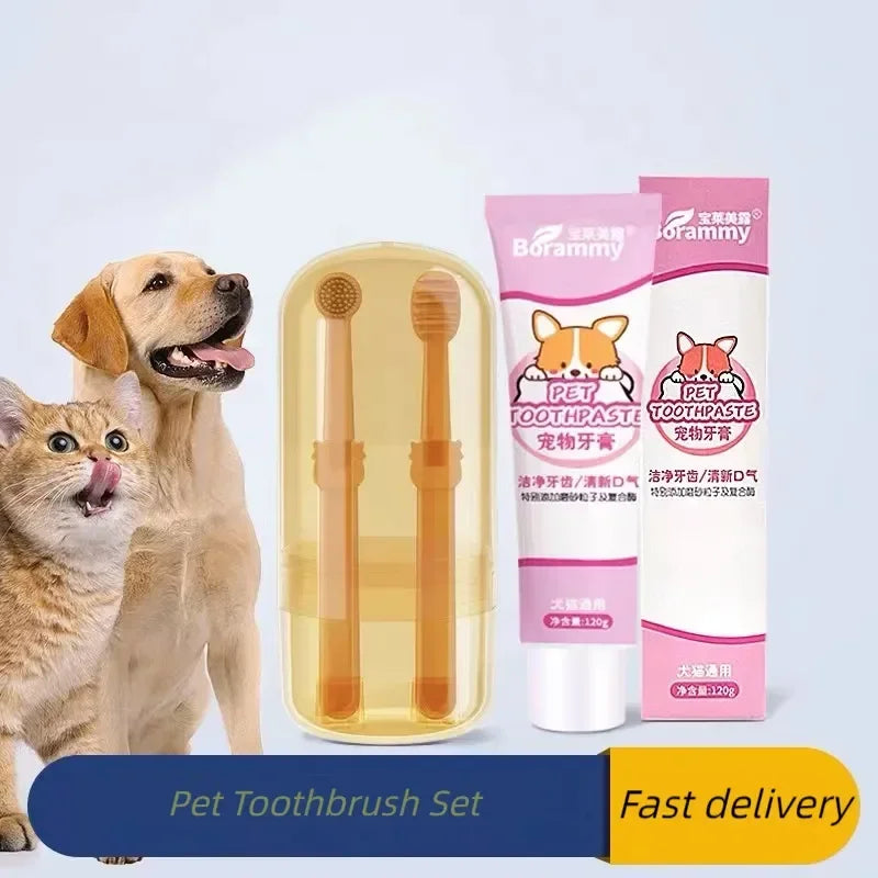 Teeth Whitening Dog Cat Silicone Soft Toothbrush Oral Care Puppy Toothbrush Toothpaste Pet Kit Teeth Cleaning Pet Supplies