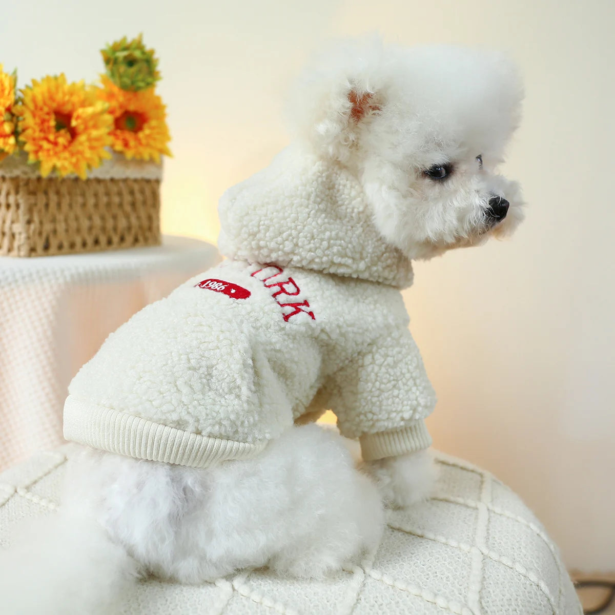 Warm White New York Pet Hoodie Coat for Small and Medium Sized Dogs