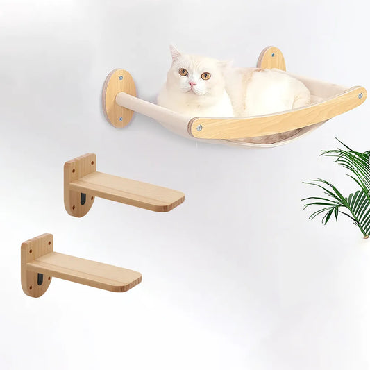 Wall Mounted Cat Bed Hammock & Climbing Platform Set