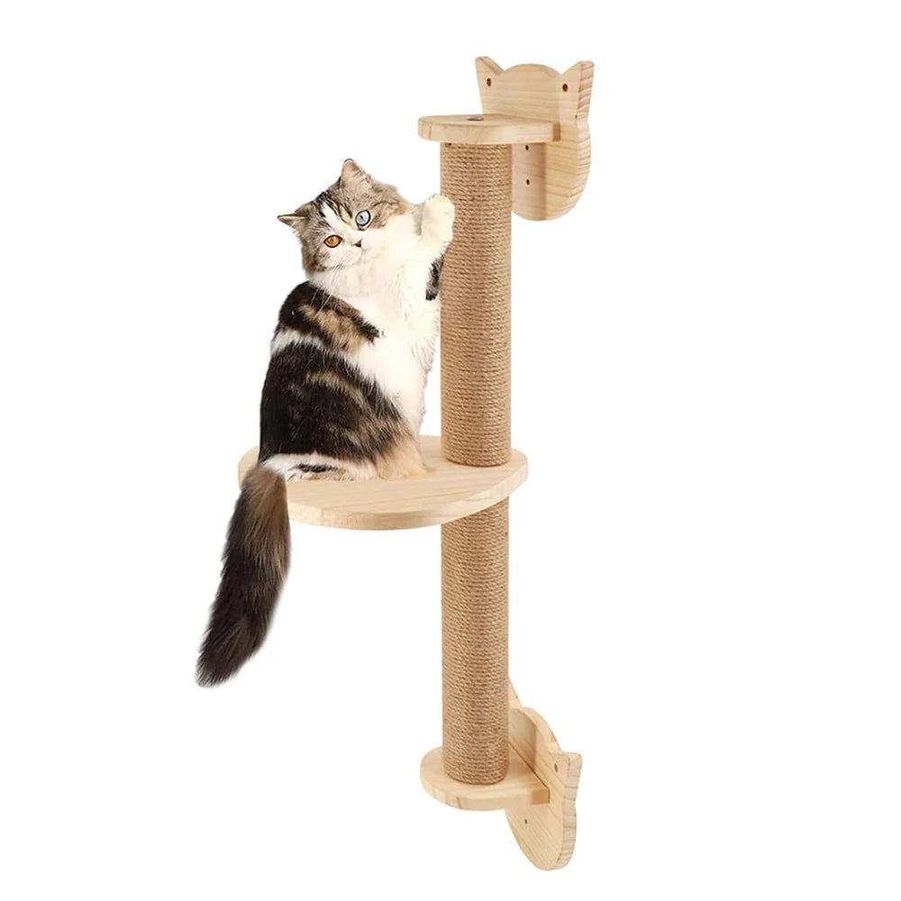 Wall Mounted Cat Scratching Posts Hammock Shelves With Solid Wooden Steps Pedals Furniture For Indoor Cats Kittens Sleeping