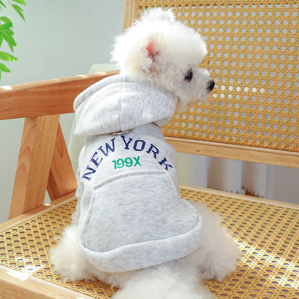 New York Pocket Grey Casual Hooded Coat for Small and Medium Sized Dogs