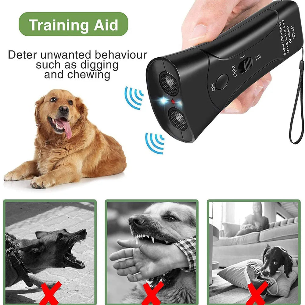 Ultrasonic Dog Repeller Scare Dogs Anti Barking Device High Power LED Flashlight Pet Training Tools