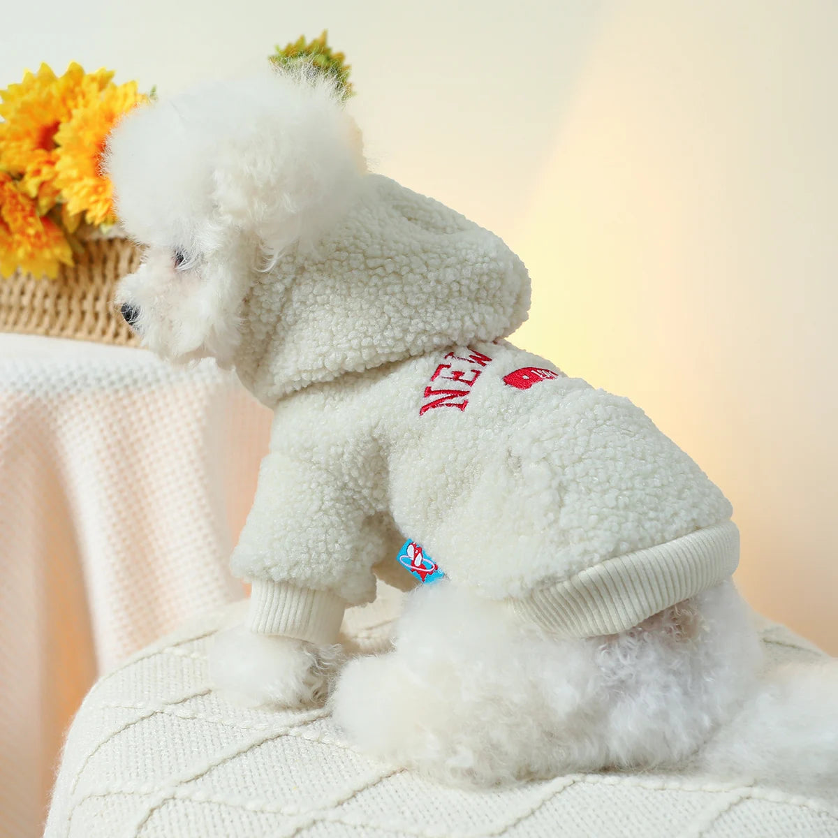 Warm White New York Pet Hoodie Coat for Small and Medium Sized Dogs