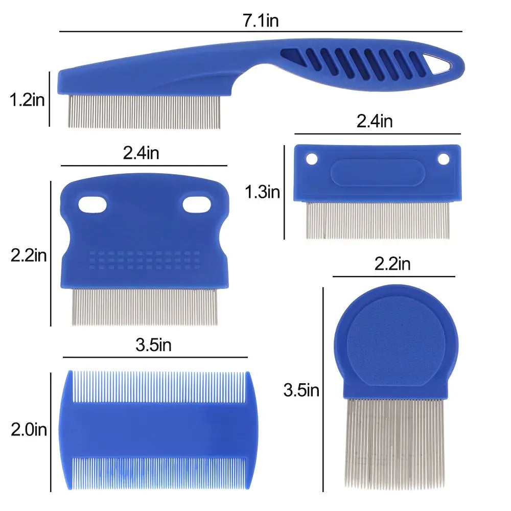 6 Pcs/set Pet Flea Comb Stainless Steel Head Lice Comb Fine Tooth Dogs Cats Grooming Combs Dematting Tool Pet Tear Stain Remove