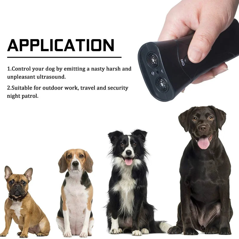 Ultrasonic Dog Repeller Scare Dogs Anti Barking Device High Power LED Flashlight Pet Training Tools