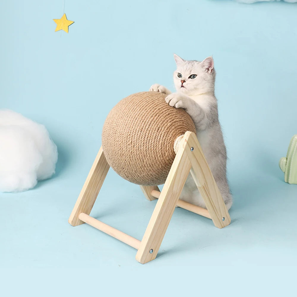 Cat Scratcher Toy, Pet Scratching Ball, Wood Stand, Kitten Sisal Rope, Ball Board Grinding Paws, Furniture Supplies, Accessories