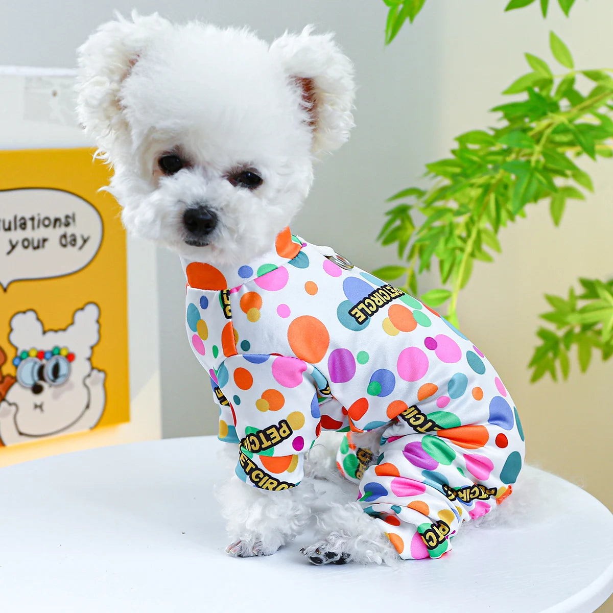 Bubble White Drawstring Dog Pyjamas - Stylish Spring/Autumn Wear for Small and Medium Dogs