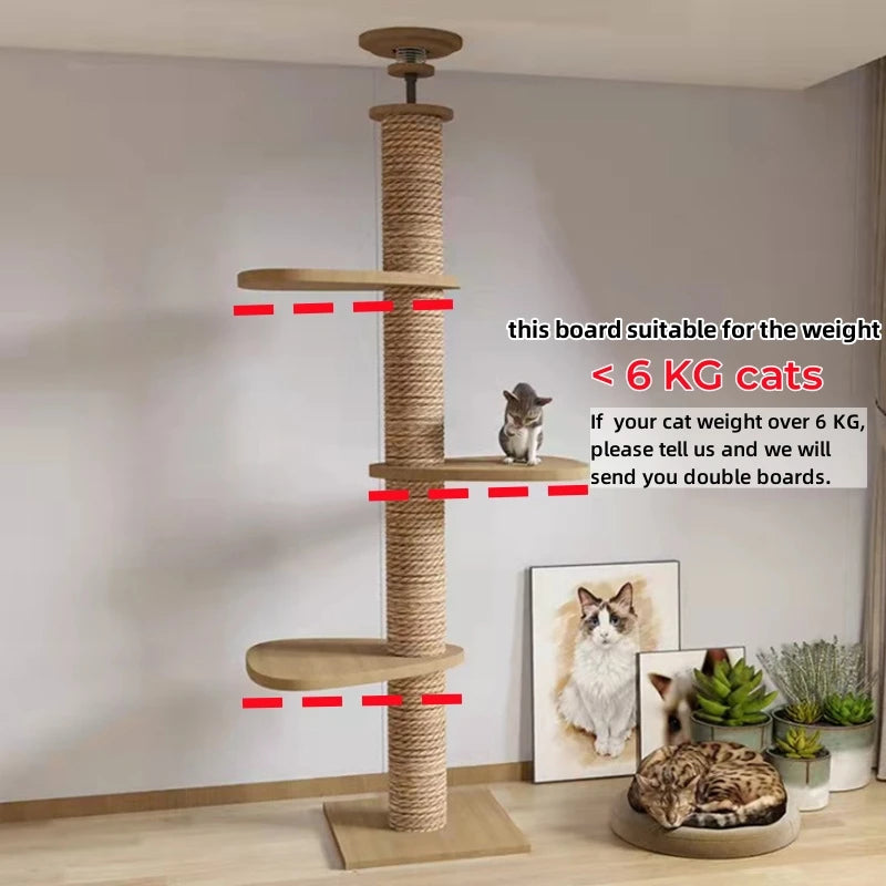 Cat Tree From Floor To Ceiling Wooden Cat Tower Condo And Sisal Rope Cat Scratching Posts Pet Cats House Kitten Toy Cosy Hammock