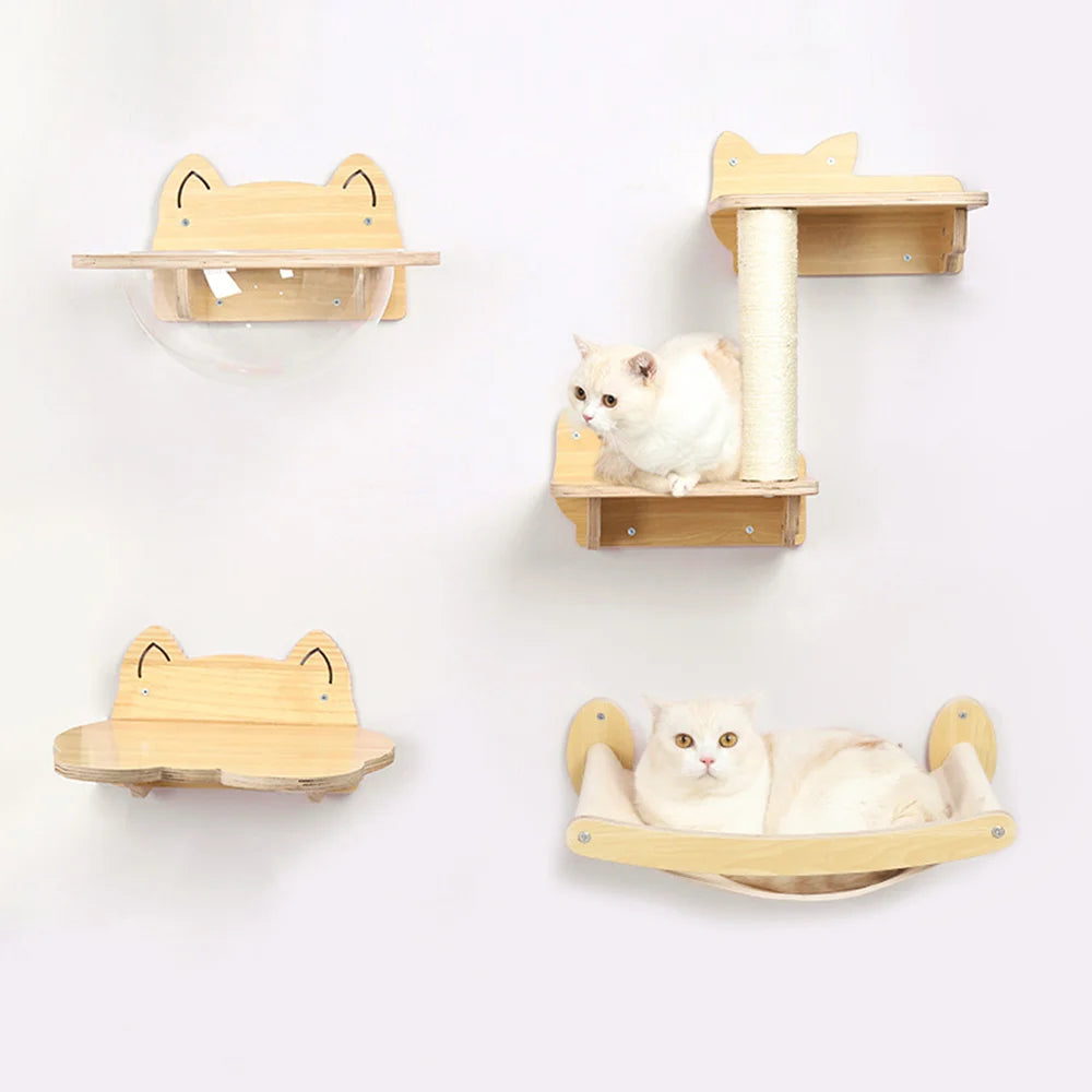 Wall Mounted Cat Bed Hammock & Climbing Platform Set