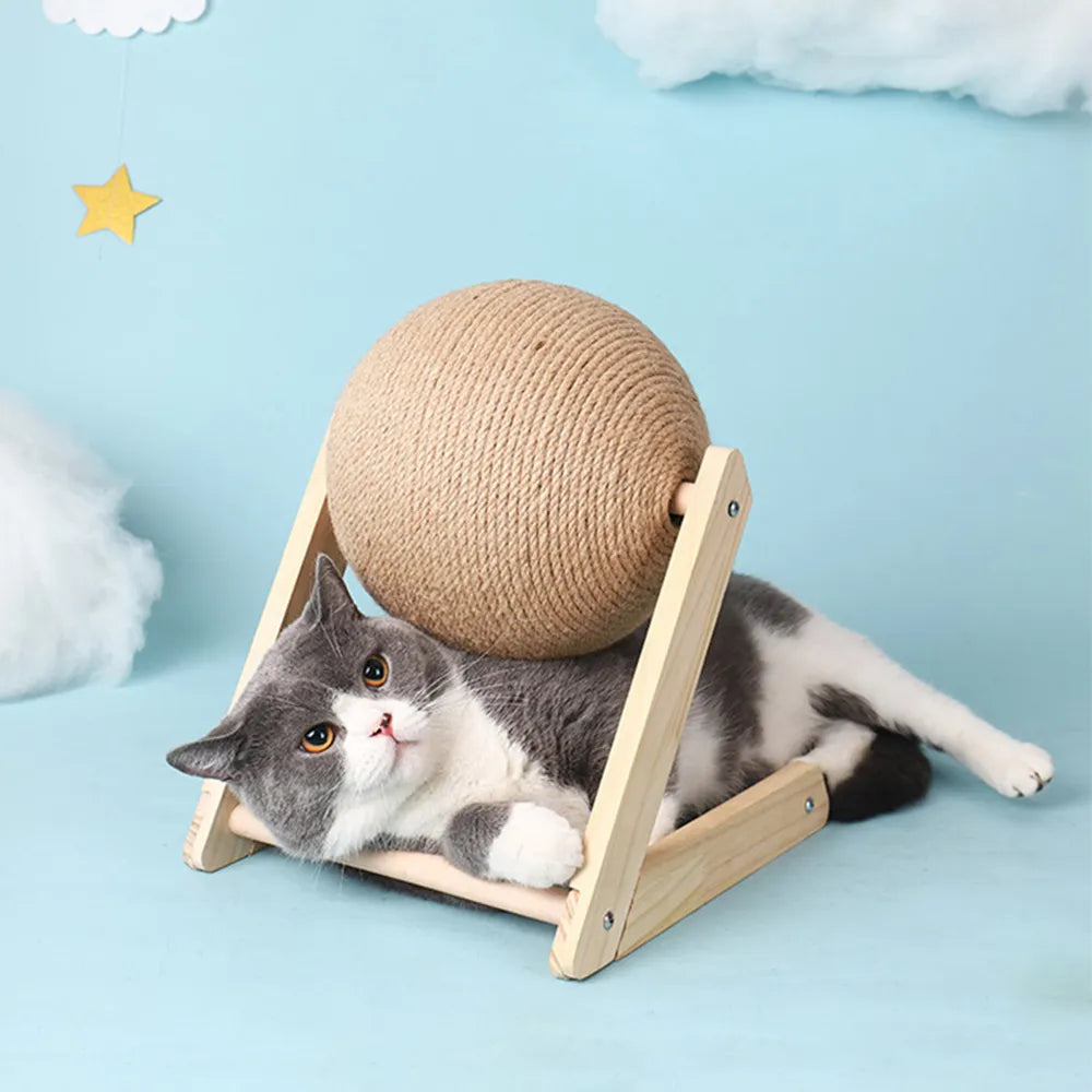 Cat Scratcher Toy, Pet Scratching Ball, Wood Stand, Kitten Sisal Rope, Ball Board Grinding Paws, Furniture Supplies, Accessories